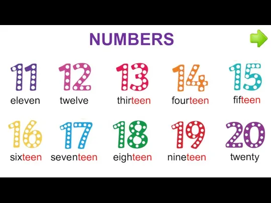 eleven twelve thirteen fourteen fifteen sixteen seventeen eighteen nineteen twenty NUMBERS