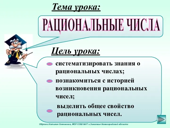 Обухова Наталия Семеновна, МОУ СОШ №17 г.Заволжья Нижегородской области Тема