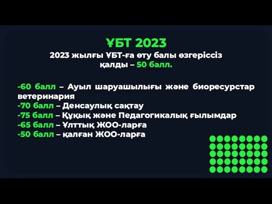 ҰБТ 2023 2023 жылғы ҰБТ-ға өту балы өзгеріссіз қалды –