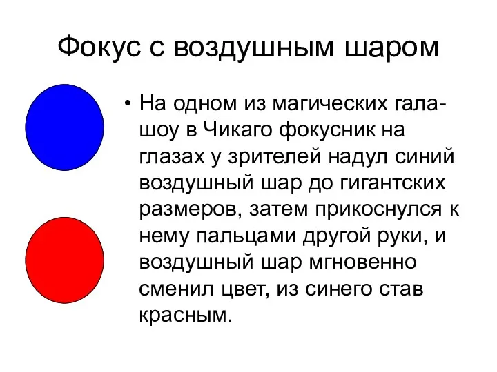 Фокус с воздушным шаром На одном из магических гала-шоу в