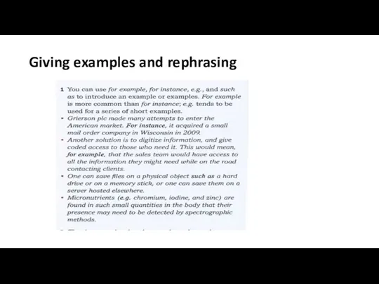 Giving examples and rephrasing