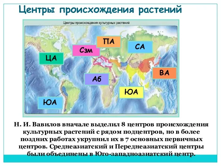 Центры происхождения растений Н. И. Вавилов вначале выделил 8 центров