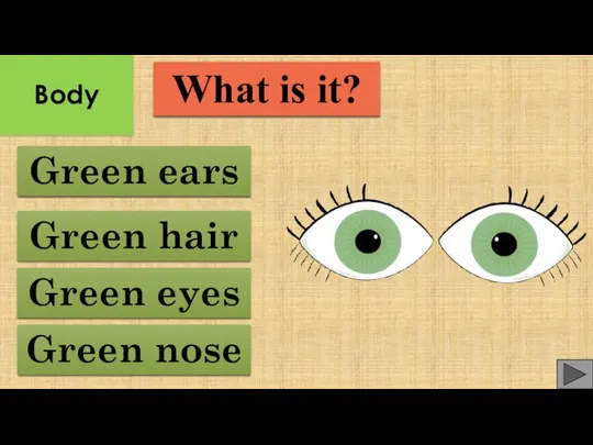 Green nose Green ears Green hair Green eyes What is it? Body