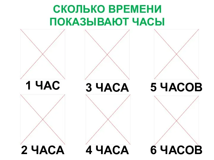 СКОЛЬКО ВРЕМЕНИ ПОКАЗЫВАЮТ ЧАСЫ 1 ЧАС 3 ЧАСА 5 ЧАСОВ 2 ЧАСА 4 ЧАСА 6 ЧАСОВ