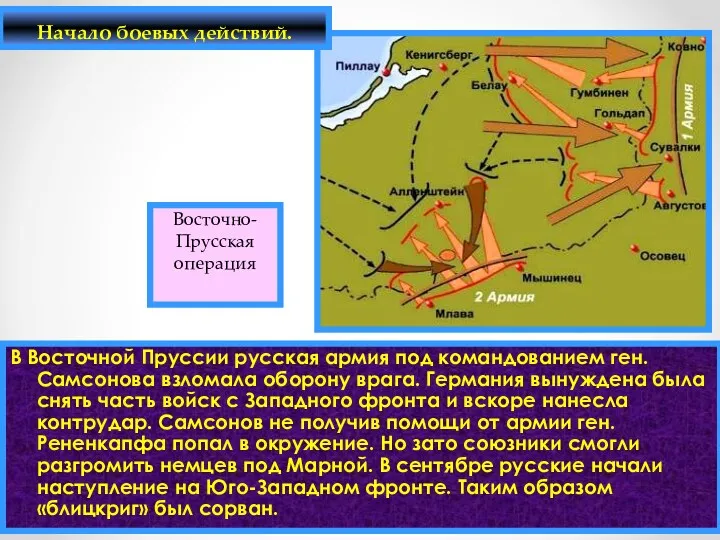 В Восточной Пруссии русская армия под командованием ген. Самсонова взломала