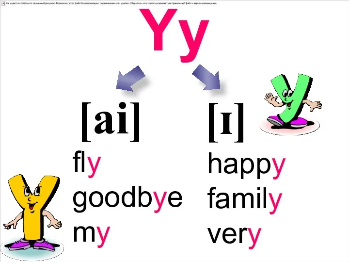 Yy [ɪ] [аi] fly goodbye my happy family very