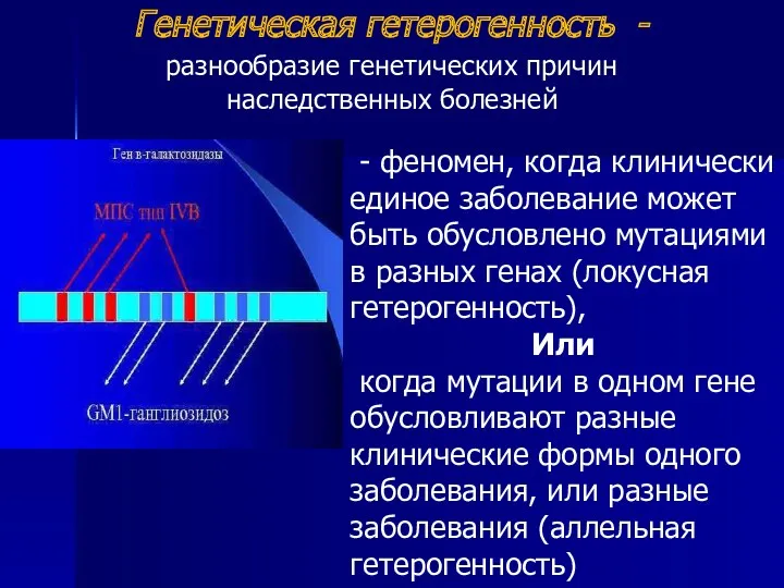 Генетическая гетерогенность - разнообразие генетических причин наследственных болезней - феномен, когда клинически единое