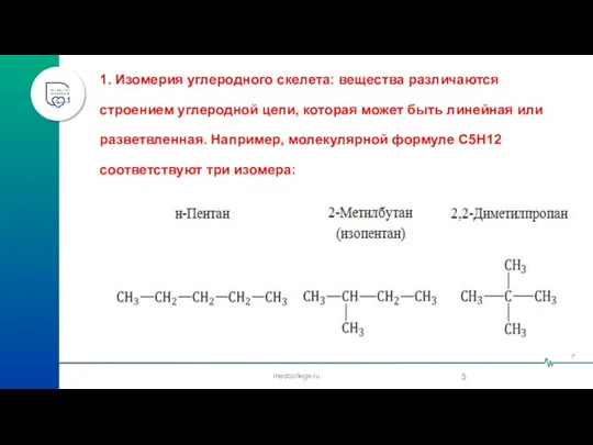 medcollege.ru 1. Изомерия углеродного скелета: вещества различаются строением углеродной цепи,