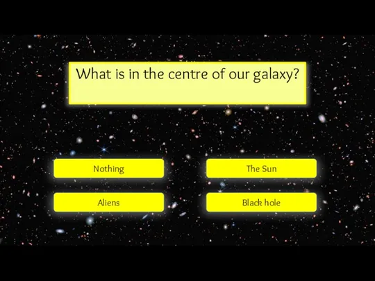 What is in the centre of our galaxy? Nothing Aliens Black hole The Sun