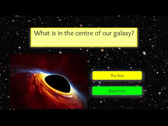 What is in the centre of our galaxy? Nothing Aliens Black hole The Sun