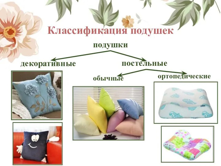 Классификация подушек подушки декоративные постельные обычные ортопедические