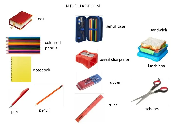 IN THE CLASSROOM book coloured pencils notebook pen pencil pencil