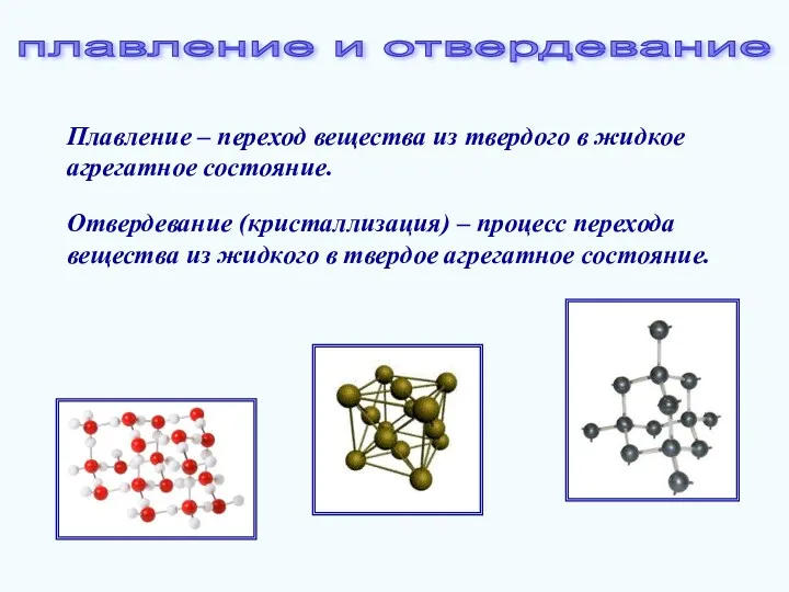 Плавление – переход вещества из твердого в жидкое агрегатное состояние.