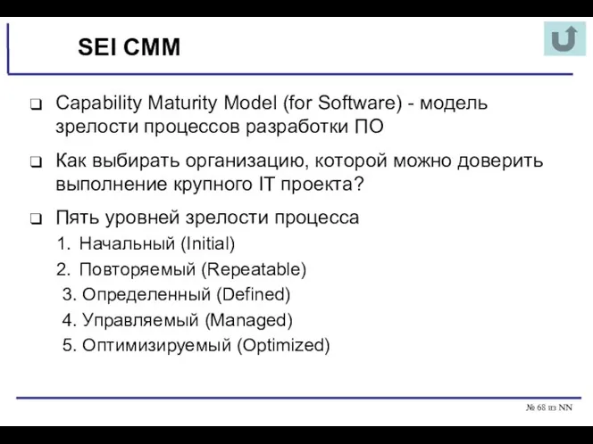 № из NN SEI CMM Capability Maturity Model (for Software)