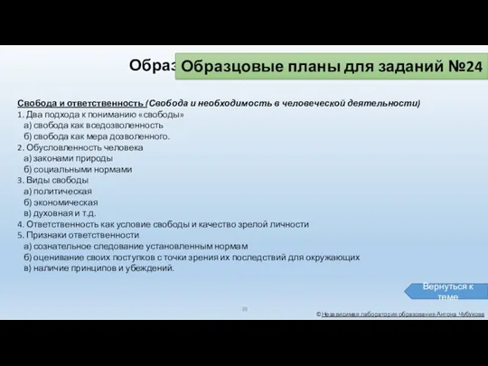 ©Независимая лаборатория образования Антона Чубукова Образцовые планы для заданий №24