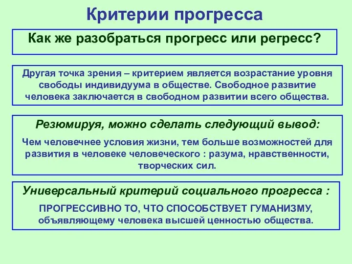 Критерии прогресса Как же разобраться прогресс или регресс? Другая точка