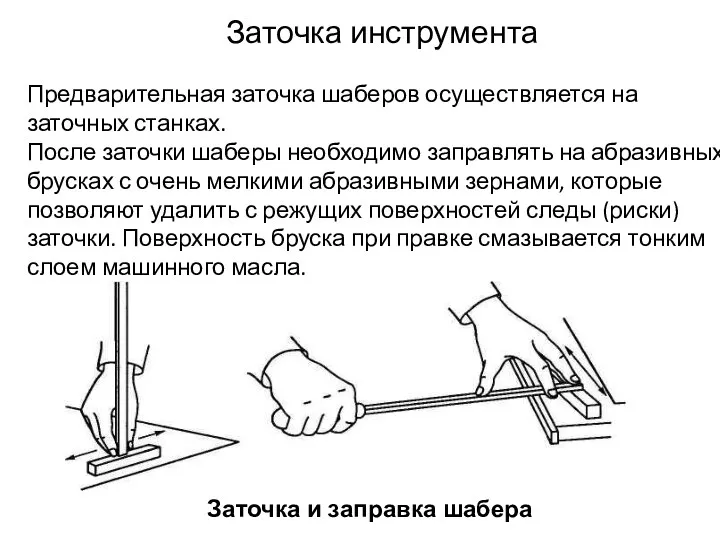 Заточка инструмента Предварительная заточка шаберов осуществляется на заточных станках. После