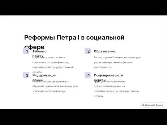 Реформы Петра I в социальной сфере 1 Табель о рангах