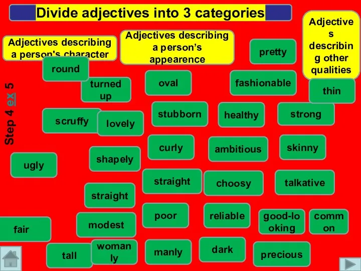 Adjectives describing a person's character Adjectives describing a person’s appearence