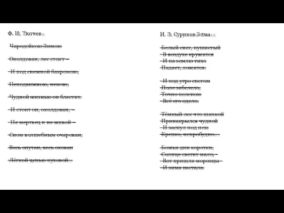 Ф. И. Тютчев Чародейкою Зимою Околдован, лес стоит – И