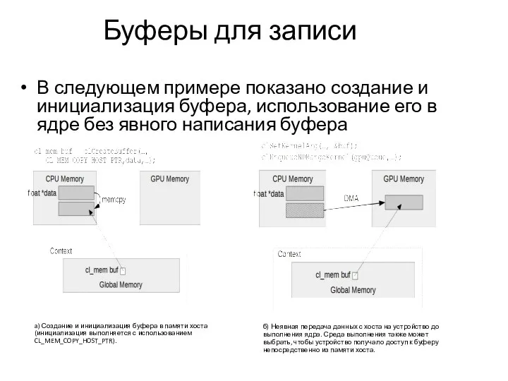 Буферы для записи В следующем примере показано создание и инициализация