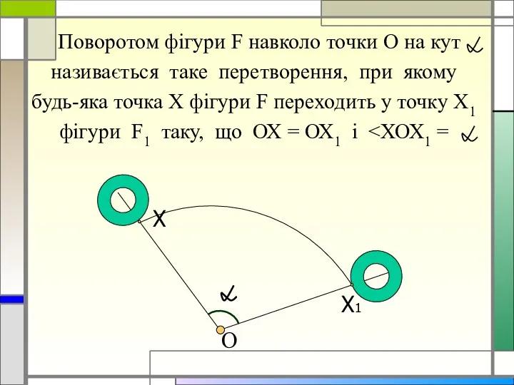 Поворотом фігури F навколо точки О на кут називається таке