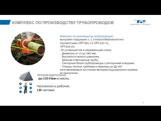 Комплекс по производству трубопроводов выпускает продукцию 2, 3, 4 класса