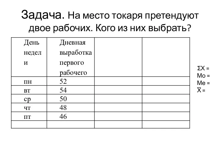 Задача. На место токаря претендуют двое рабочих. Кого из них