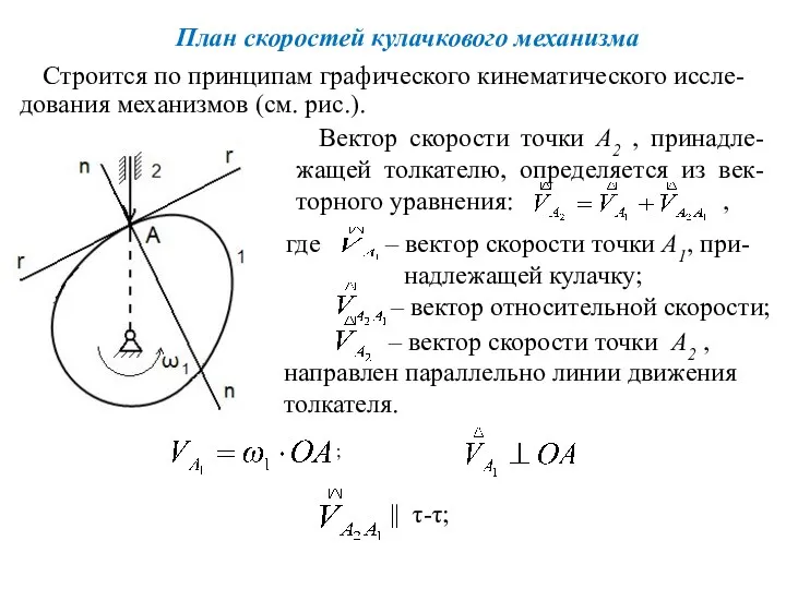 План скоростей кулачкового механизма Строится по принципам графического кинематического иссле-дования