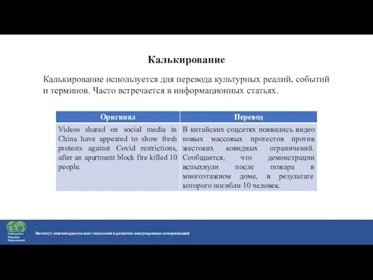 Институт лингвопереводческих технологий и развития международных коммуникаций Университет Мировых Цивилизаций