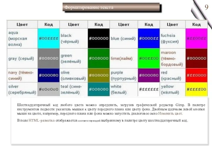 Шестнадцатеричный код любого цвета можно определить, загрузив графический редактор Gimp.