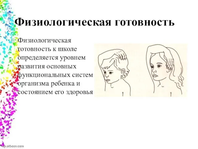 Физиологическая готовность Физиологическая готовность к школе определяется уровнем развития основных