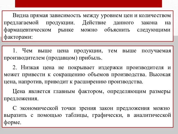 Видна прямая зависимость между уровнем цен и количеством предлагаемой продукции.