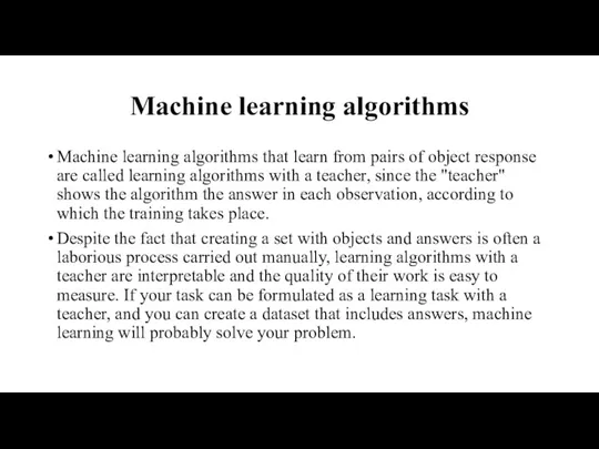 Machine learning algorithms Machine learning algorithms that learn from pairs