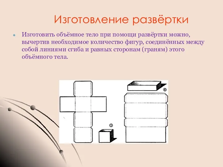 Изготовление развёртки Изготовить объёмное тело при помощи развёртки можно, вычертив