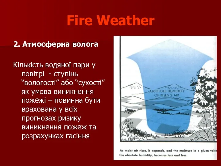 Fire Weather 2. Атмосферна волога Кількість водяної пари у повітрі