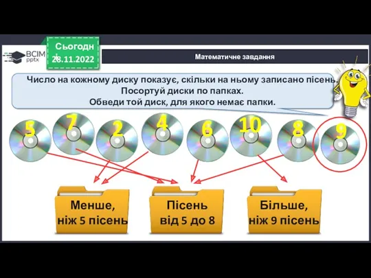 28.11.2022 Сьогодні Число на кожному диску показує, скільки на ньому