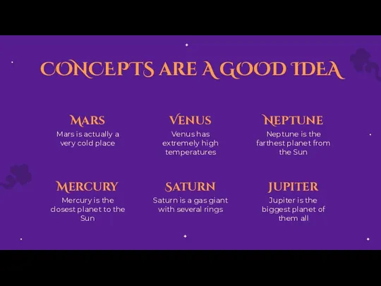 CONCEPTS are A GOOD IDEA Mars is actually a very cold place Venus
