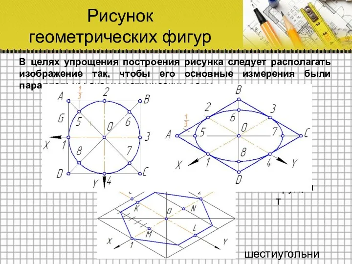 Рисунок геометрических фигур квадрат круг шестиугольник В целях упрощения построения