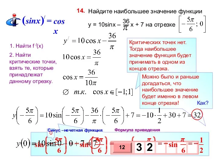 Критических точек нет. Тогда наибольшее значение функция будет принимать в