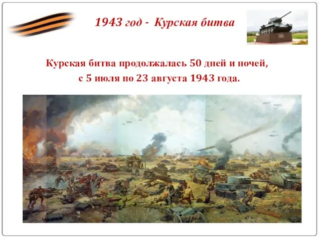 1943 год - Курская битва Курская битва продолжалась 50 дней и ночей, с