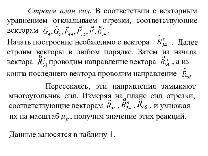 Строим план сил. В соответствии с векторным уравнением откладываем отрезки, соответствующие векторам .