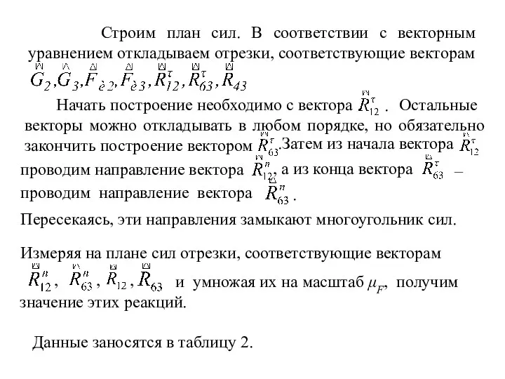 Строим план сил. В соответствии с векторным уравнением откладываем отрезки, соответствующие векторам .