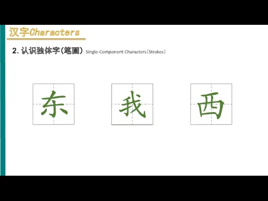 2. 认识独体字（笔画） Single-Component Characters（Strokes）