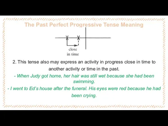 The Past Perfect Progressive Tense Meaning 2. This tense also
