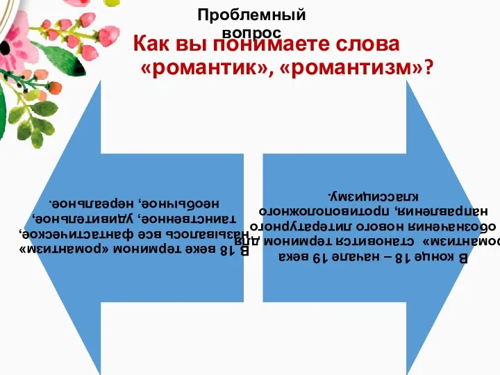 Проблемный вопрос Как вы понимаете слова «романтик», «романтизм»?