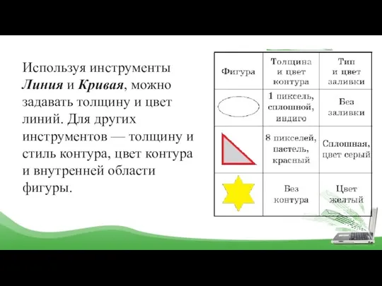 Используя инструменты Линия и Кривая, можно задавать толщину и цвет