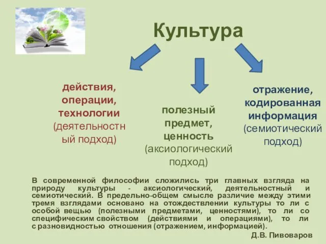 Культура В современной философии сложились три главных взгляда на природу