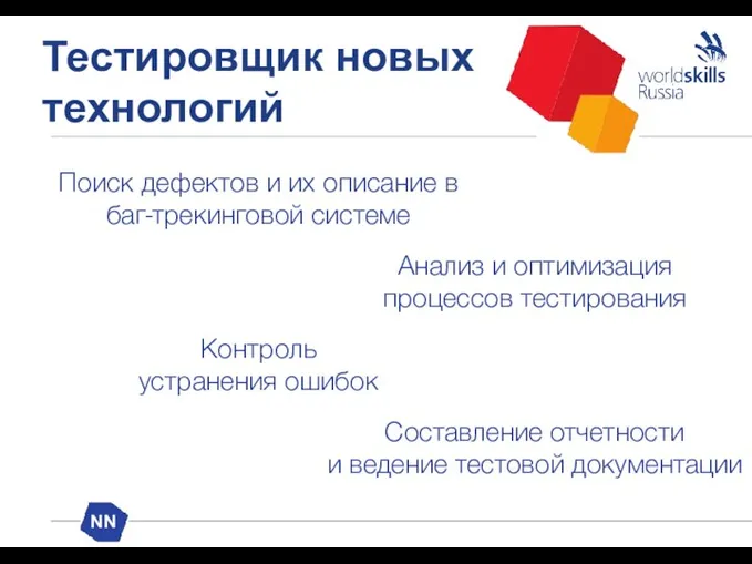 Тестировщик новых технологий NN Анализ и оптимизация процессов тестирования Контроль