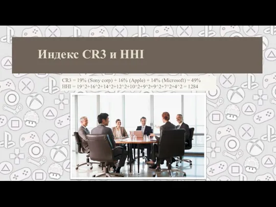 Индекс CR3 и HHI CR3 = 19% (Sony corp) +